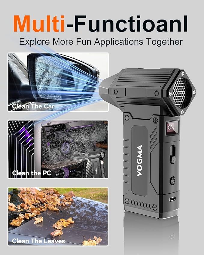 Compressed Air Duster,8 Gear Adjustable 200000RPM Electric Air Duster with HD Display,Rechargable Air Blower/Snow Blower with Brusheless Motor,Jet Dry Blower Replace Canned Air for PC, Keyboard