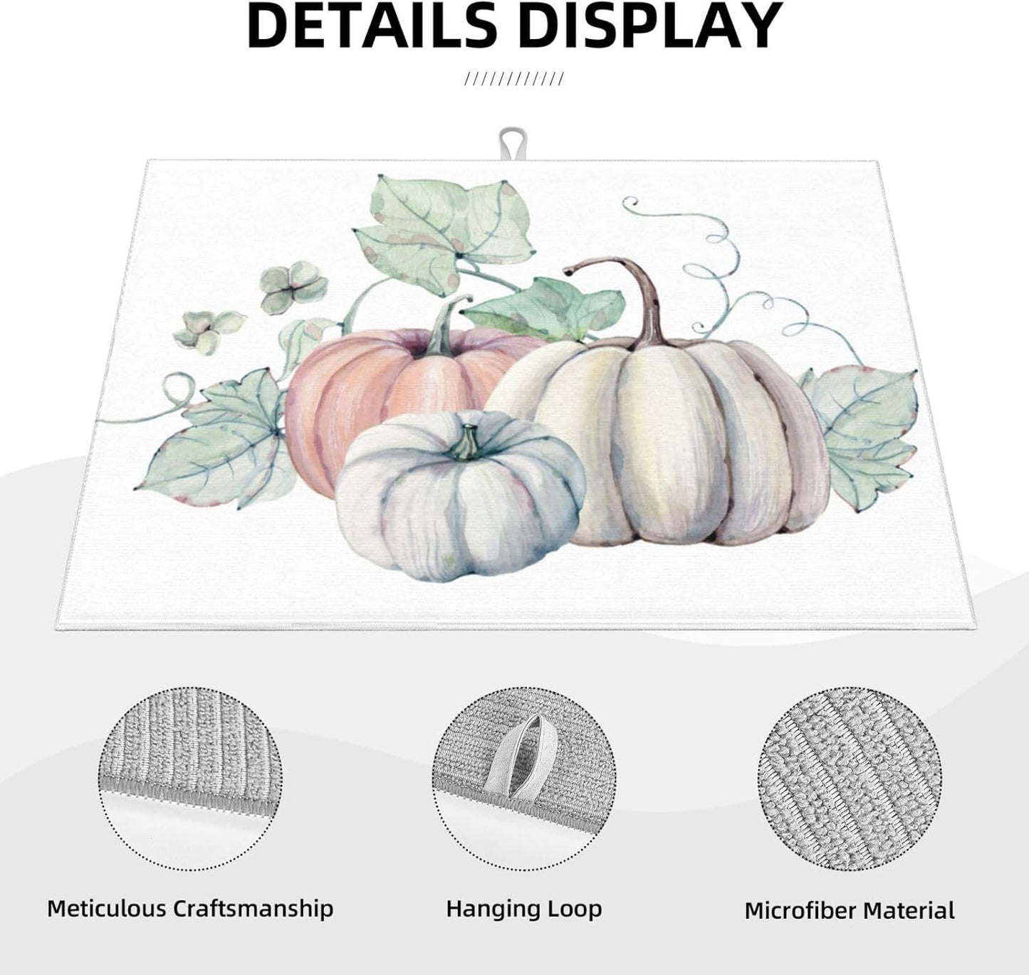 Dish Drying Mat Pumpkin Autumn Fall for Kitchen Counter Absorbent 18x24 Inch Microfiber Dishes Plate Glass Dry Draining Pad Reversible Washable