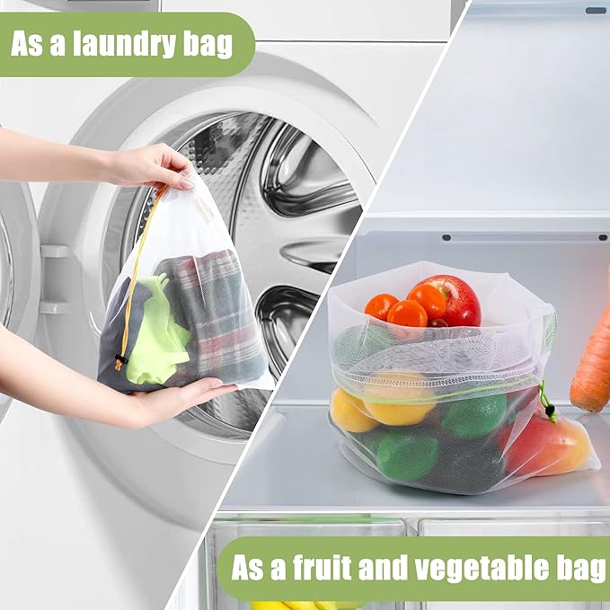 Blcculi 12 Pcs Reusable Produce Bags,Washable Mesh Produce Bags,Mesh Grocery Bag with Drawstring & Colorful Tare Weight Tags,See-Through Vegetable Bag for Grocery Storage,Fruits,Large Medium Small