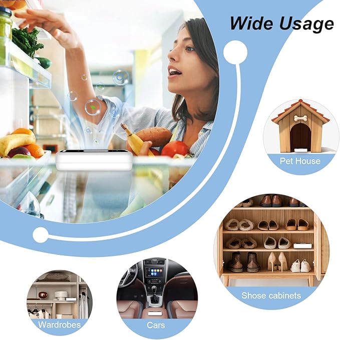 Mini USB Fridge Deodorizer with Led Display, Rechargeable Refrigerator Deodorizer, Reusable Fridge Odor Eliminator for Fridge, Car, Closet, Wardrobe, More Effective Than Baking Soda and Charcoal Bags