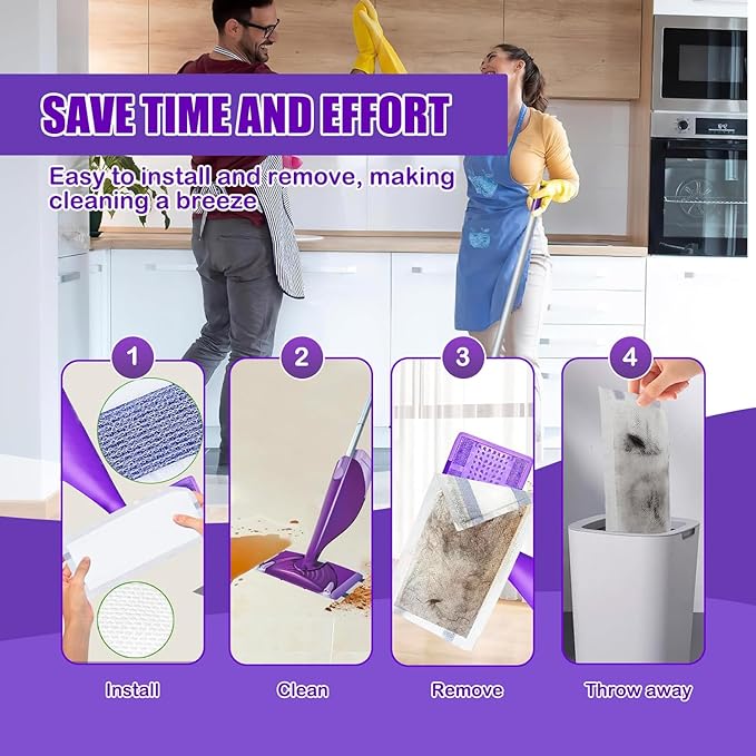 60 Pack Disposable Wetjet Pads Refills for Swiffer Wet Jet Mops, 4 Layers Thickened | Super Heavy-Duty Absorbent | Stickiness, Absorbent for Household Cleaning & Suit All Multi-Surface.