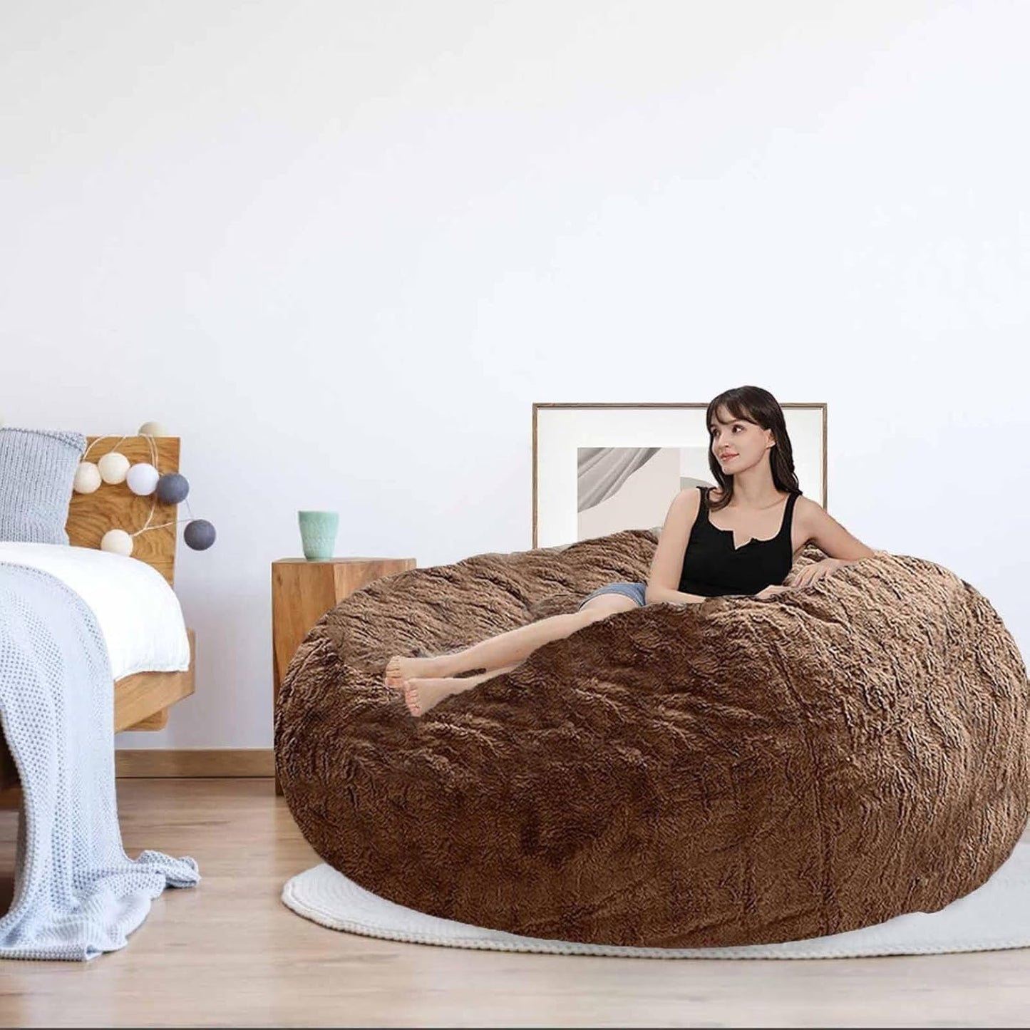 Bean Bag Chair for Adults Kids Without Filler Comfy Giant Round Lazy Sofa Chair Cover Floor Chair Cover for Bedroom Living Room, 7FT, Khaki