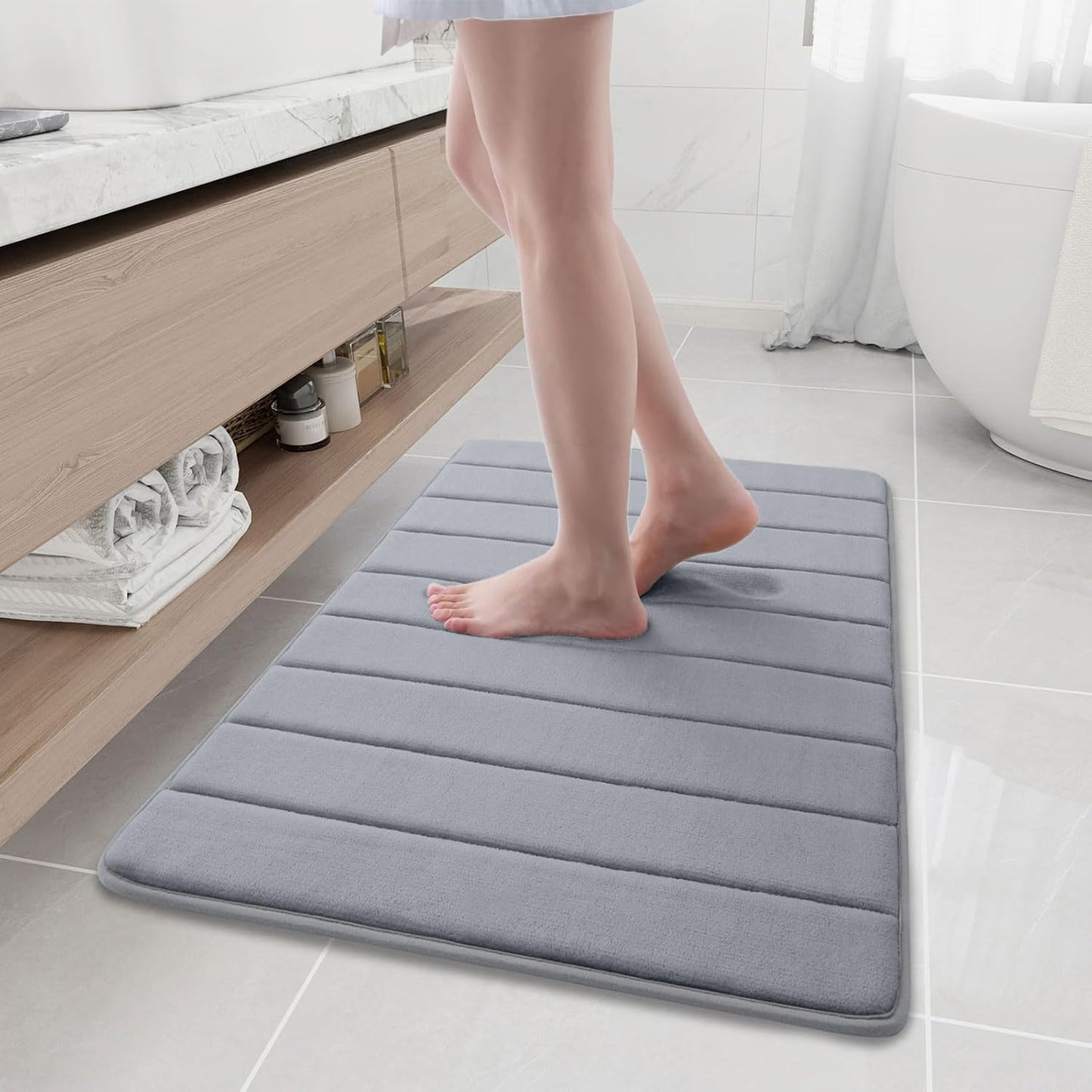 Buganda Memory Foam Bath Mat, 35.4" x 24", Ultra Soft and Non-Slip Bathroom Rugs, Water Absorbent and Machine Washable Bath Rug Runner for Bathroom, Shower, and Tub, Medium Grey