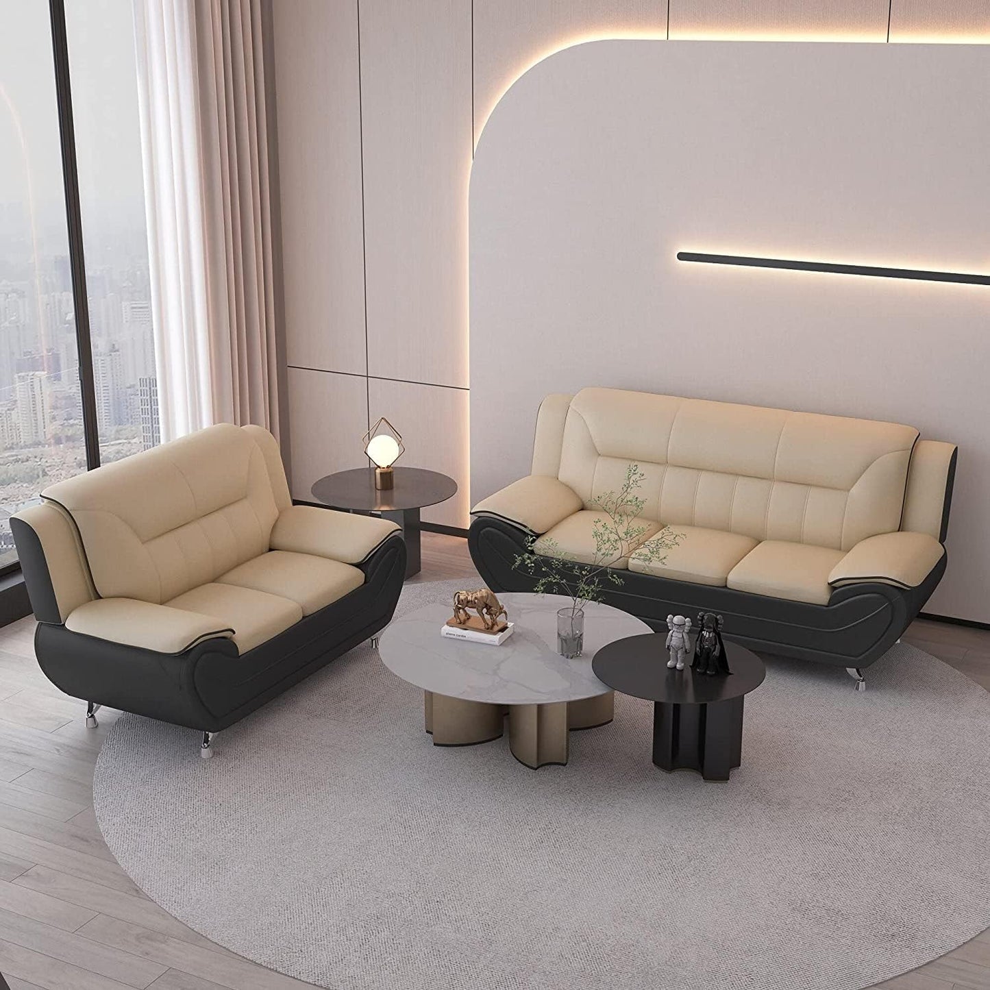 Container Furniture Direct Michael Sofa and Loveseat, Camel/Black