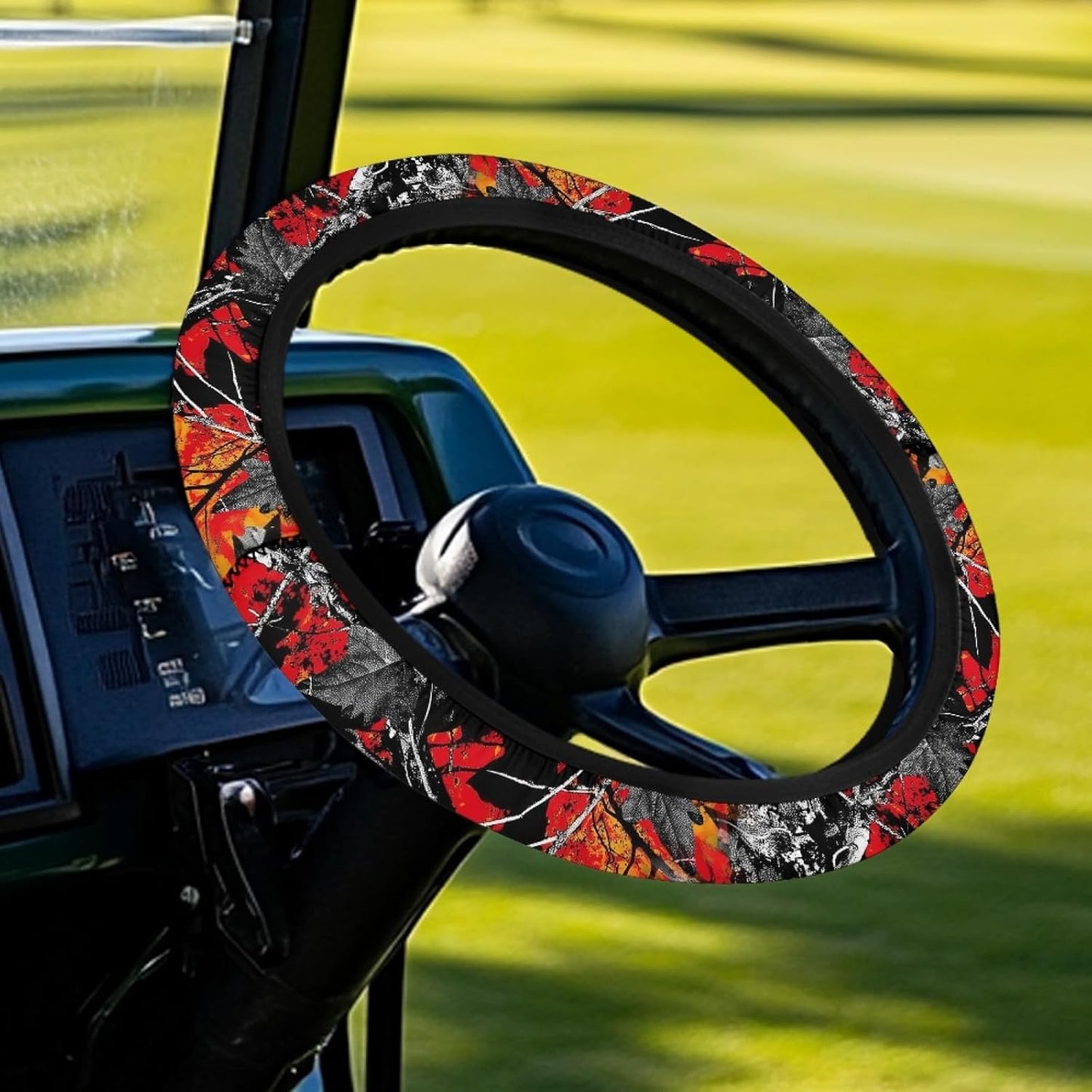 Camo Hunting Golf Cart Steering Wheel Cover Red Oak Steering Wheel Covers for Club Car Golf Cart Accessories Block UV Rays Cool Sun Heat Shield