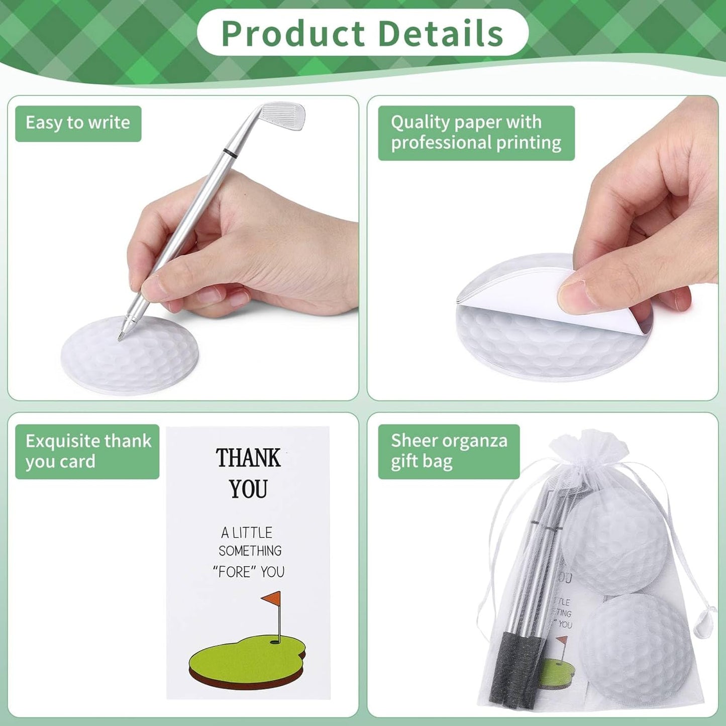 24 Sets Golf Ballpoint Pen Golf Pads Thank You Cards and Bags Golf Club Props Funny Sports Golfing Pen Black Gel Ink Golfing Pen for Men Women Golf Party Office Coworkers Stationery