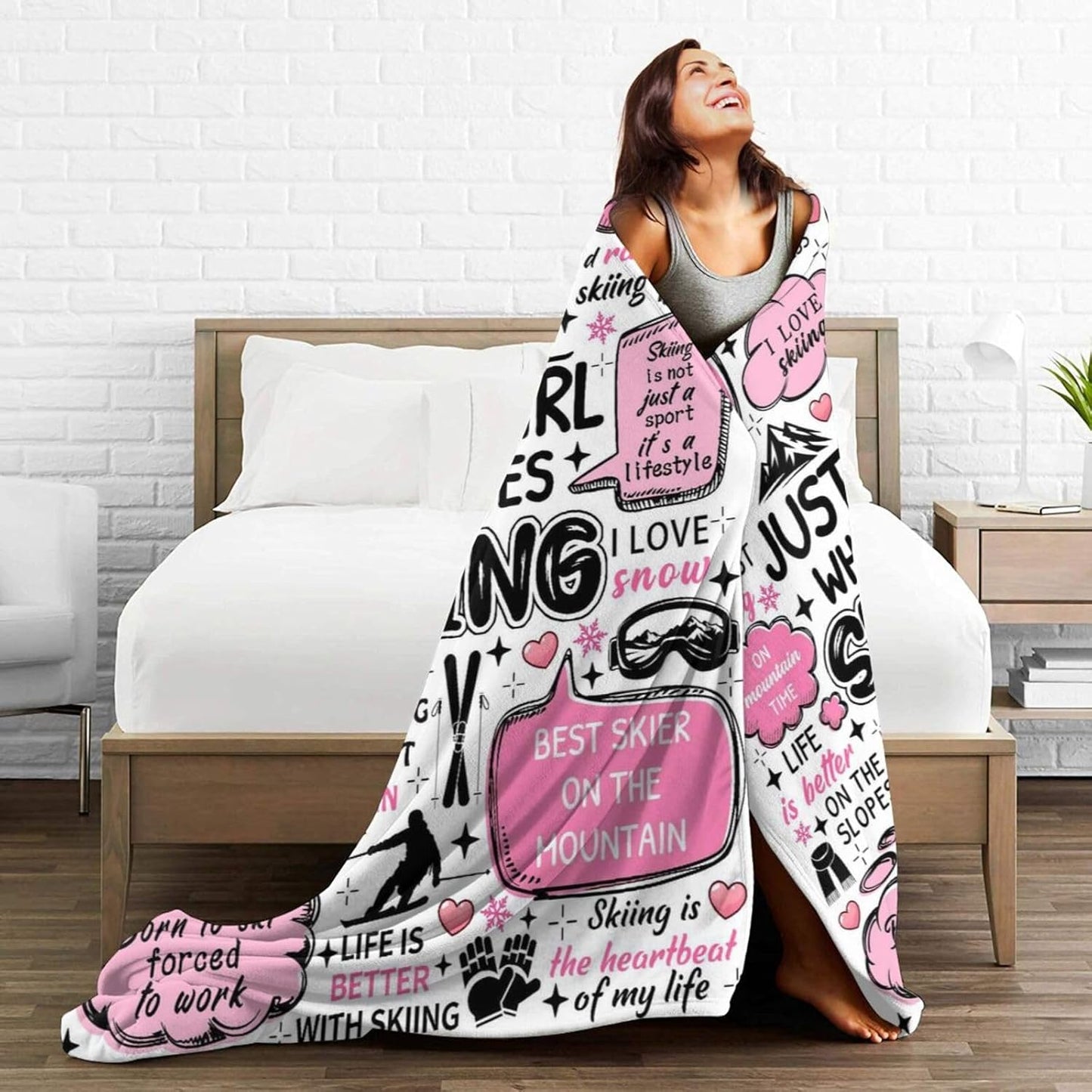 Skiing Blanket Soft Flannel Ski Themed Throw Blankets Sports Throw Blanket Bedding Decor Gifts for Women Men Boys Girls Adults 50"X40"