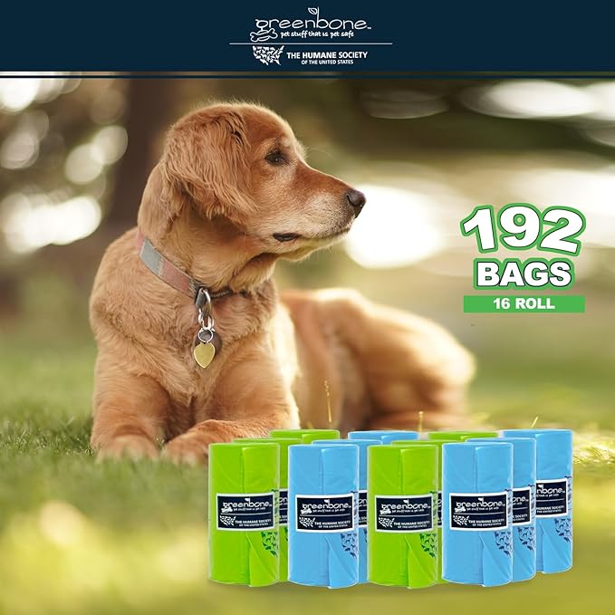 The Humane Society by Greenbone Biobase Pet Poop Bags - 16 Rolls - 192 Refills - Made with Corn Starch