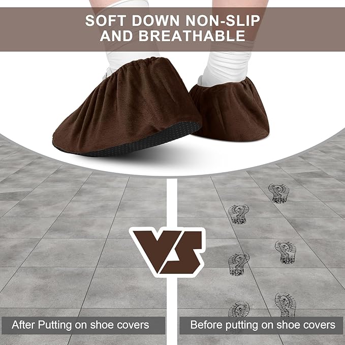 JaGely 11 Pairs Reusable Non Slip Cloth Shoe Covers Washable Thickened Boot Shoe Covers for Indoors and Households(Brown)