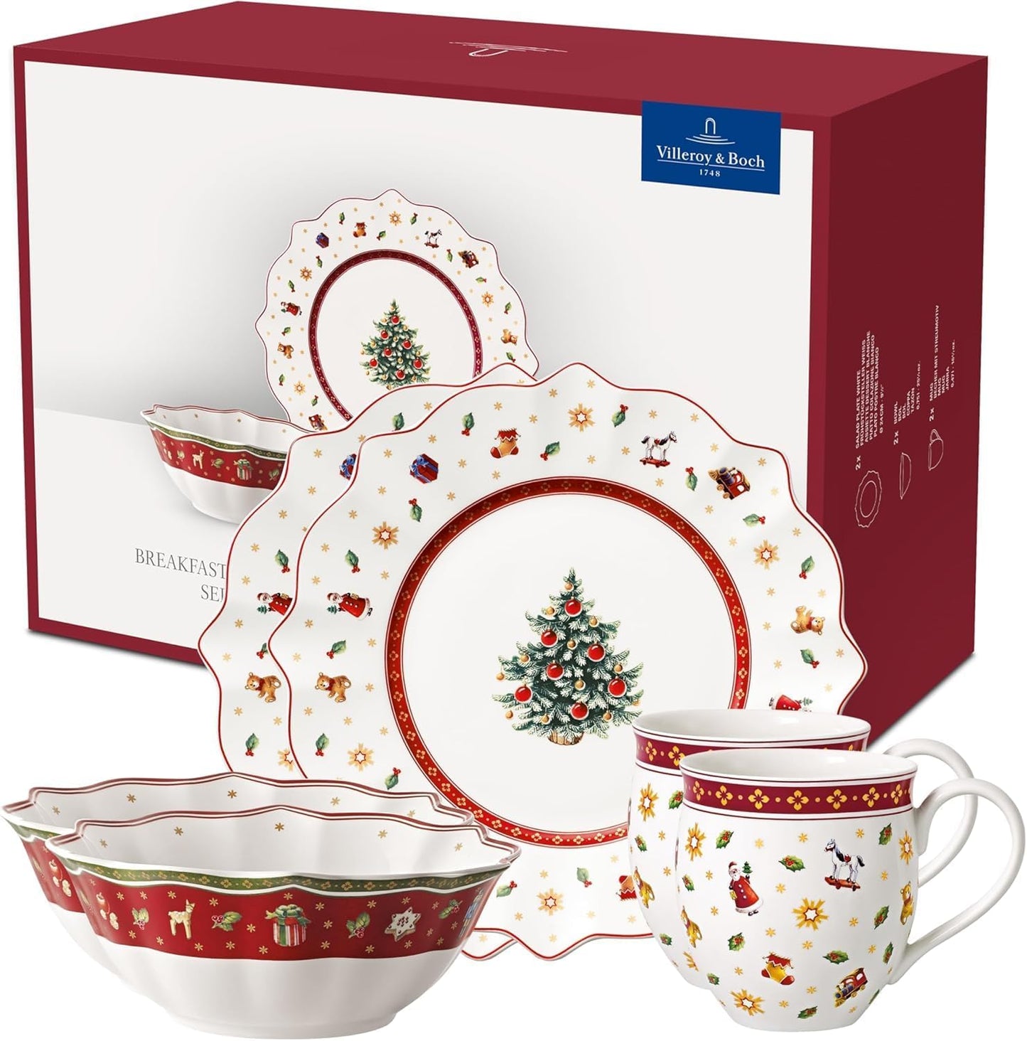 Villeroy & Boch Toy's Delight Breakfast for 2, Premium Porcelain, Red and White, Set of 6 pieces