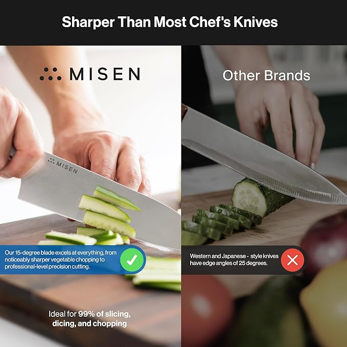 Misen Japanese Santoku Chef Knife - 7.5 Inch High Carbon Stainless Steel - Classic Japanese Knife Design for Cutting, Slicing, and Chopping - Razor Sharp Japanese Style Kitchen Knife, Black