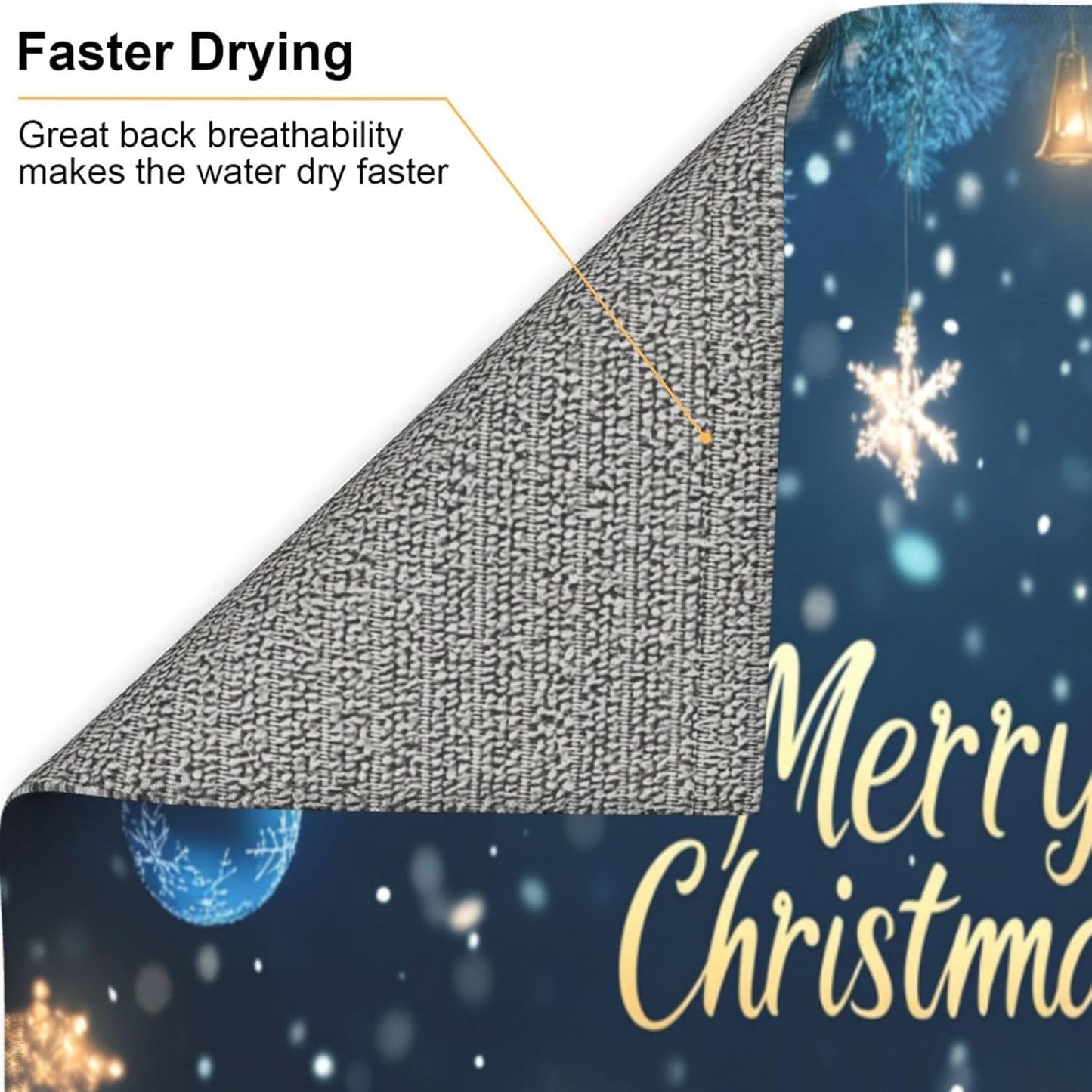 Dish Drying Mat Winter Snowflake Christmas Blue Ball Absorbent Microfiber Non Slip Quick Dry Heat Resistant Holiday Decorative Kitchen Counter Mat for Plates Cups Glasses 16x18 Inch