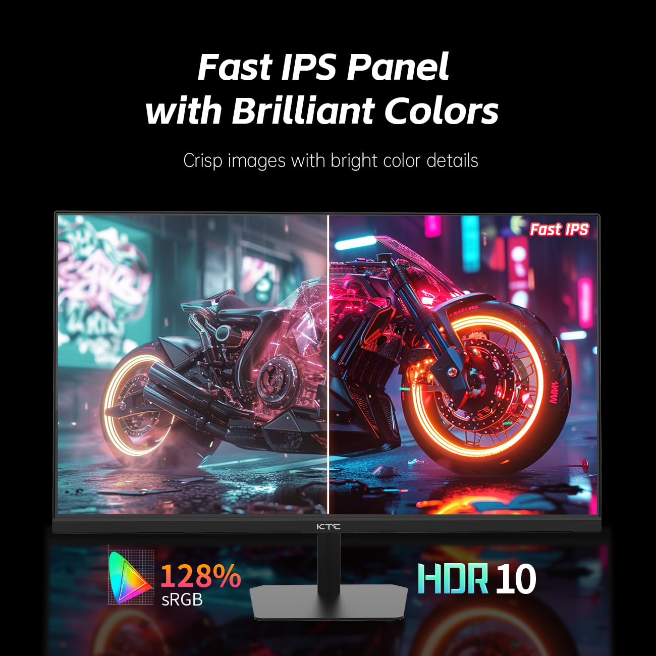Ktc 24.5 Gaming Monitor, Fhd 1080P 180Hz Fast Ips 128% Srgb Frameless Computer Monitor, Hdr10, Adaptive Sync, Eye Care Pc Game