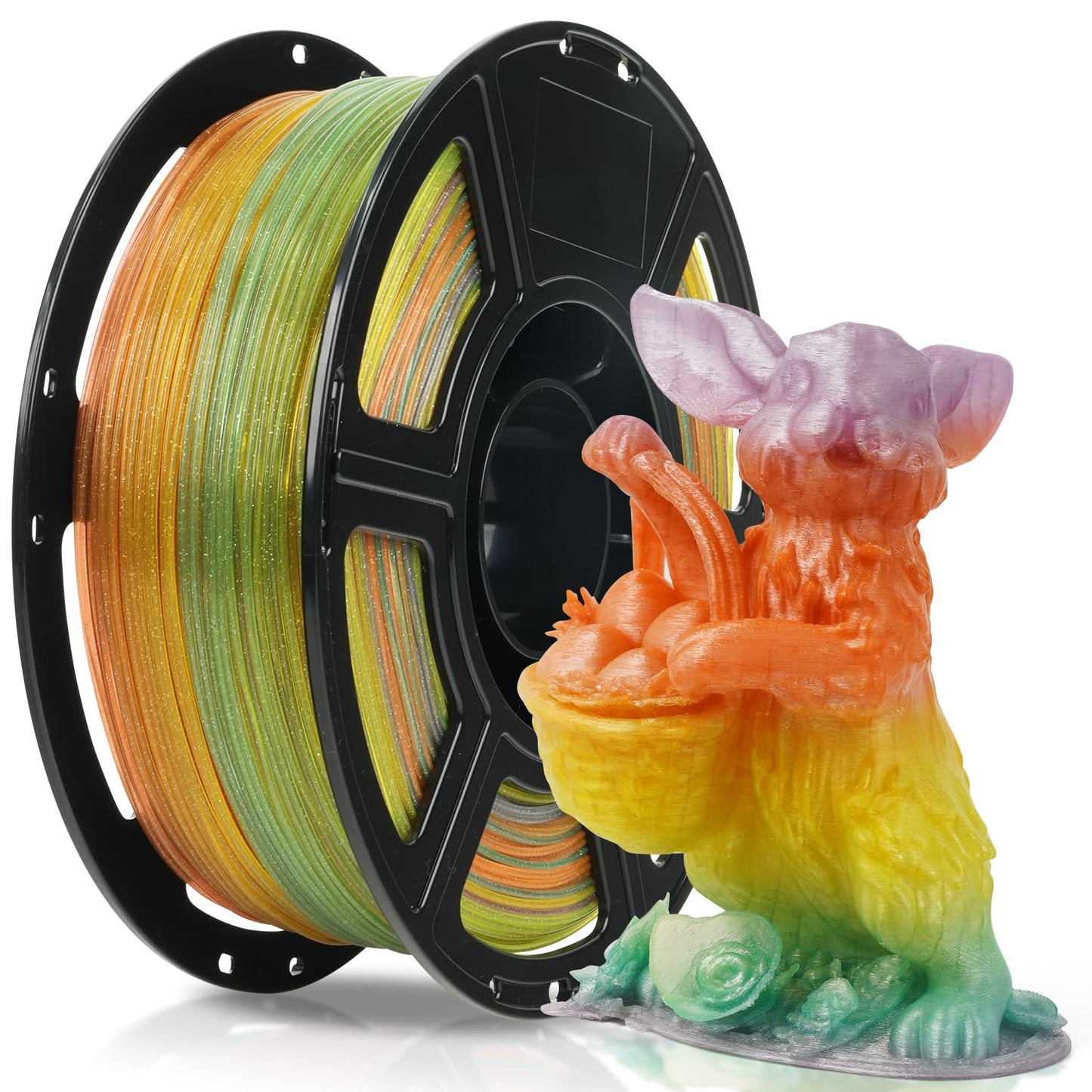 FLASHFORGE Translucent Glitter PLA Crystal Summer Reverie Rainbow Filament, Shiny Sparkling Gradient 3D Printer Filament, Fast C