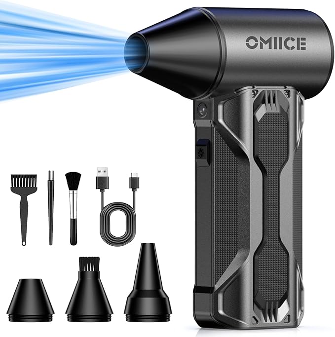 Compressed Air Duster, 150000RPM Electric Air Duster with 3 Gear Speed Adjustable, Rechargeable Cordless Dust Cleaner with Brush/Lighting for Keyboard, PC, Car, Outdoor, Air Bed