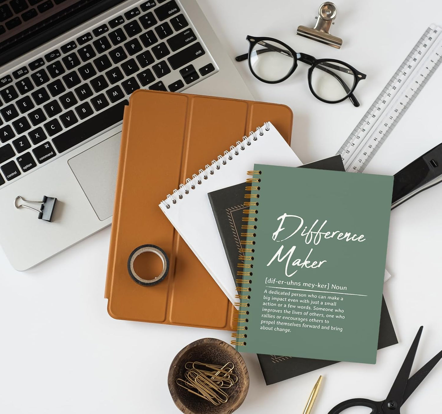 OXW Green Notebooks for Work, Difference Maker Gift Meeting Notebook Journal for Writing, Employee Appreciation Gifts, Thank You Gifts for Women Men Leader Mentor Boss Manager, 5.5"x8.3"