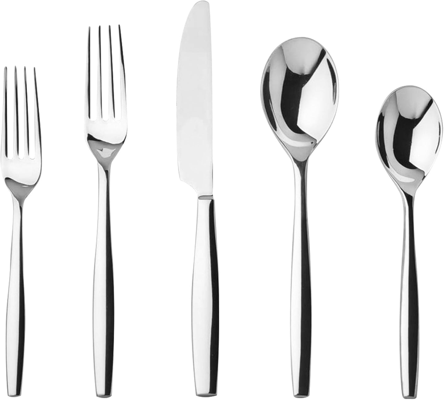 nambe Aidan Flatware Set, 45-Pc Set, 18/10 Mirror Stainless Steel Silverware Cutlery Set, Designed for Home Kitchens or Restaurants, Service for 8 and a 3pc Hostess Utensil Set, Dishwasher Safe