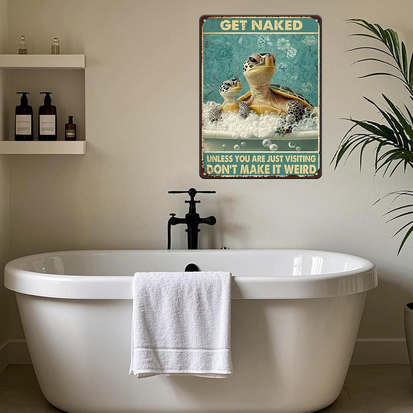 Sea Turtle Funny Bathroom Quote Metal Tin Sign Wall Decor Vintage Get Naked For Home Hotel Bathroom Sign 12x16 Inch