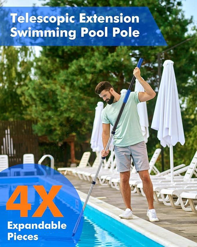 Pool Pole Telescopic 20FT Heavy Duty Upgraded Aluminum, 20 Ft Extension/Extendable Telescoping Tool for Above Ground/Inground Swimming Cleaning Supplies Accessories, Leaf Skimmer/Brush/Net/Vacuum/Mesh