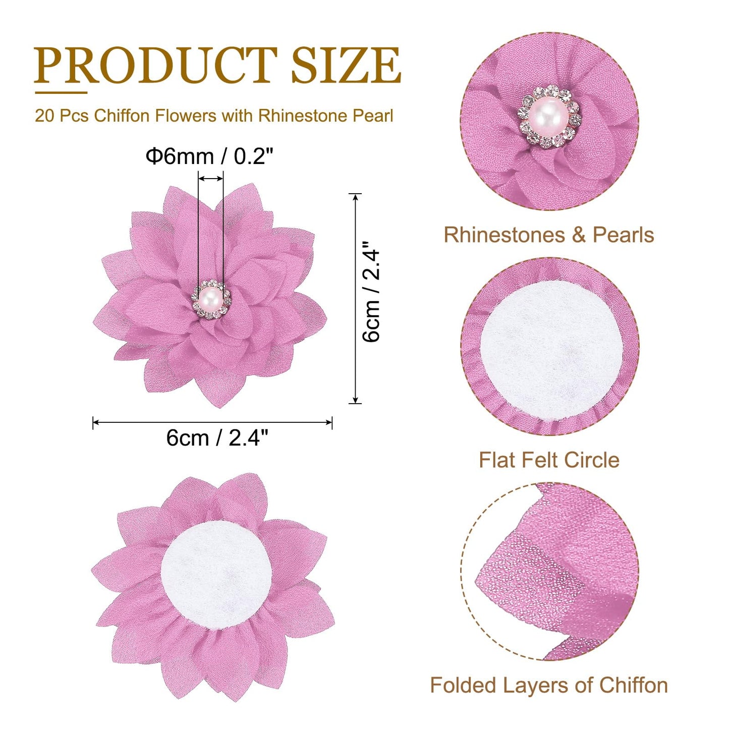 PATIKIL 2.4" Fabric Brooches Flowers, 20 Pcs Fabric Flowers for Brooch Pin Sewing Fabric Appliques Headband Embellishments with a Pearl for DIY Craft Wedding Decor, Purple