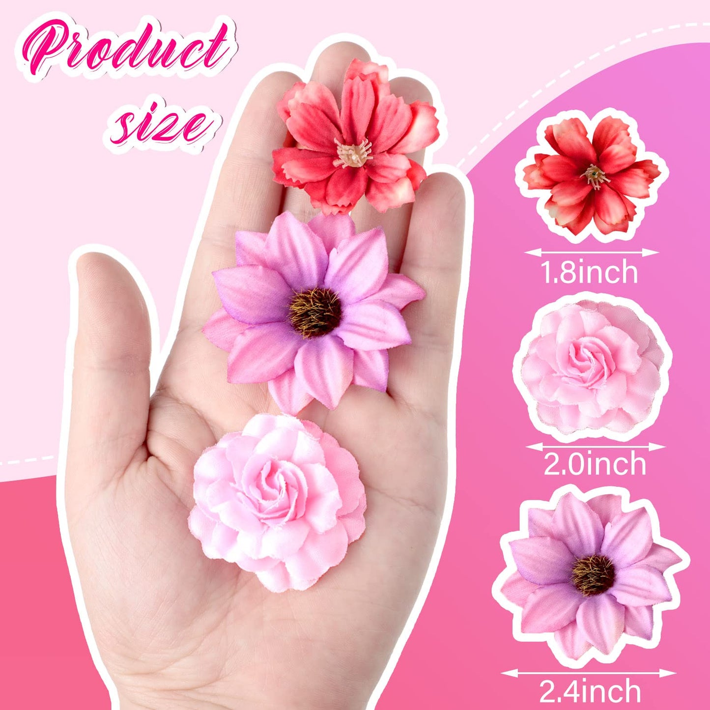 Hoteam 100 Pcs Assorted Flower Heads Decorative Artificial Fake Heads Small Faux Floral Crafts DIY Mini Daisy Rose Plum for Wedding Cake Mother's Day Party Wreath Home Spring (Bright)