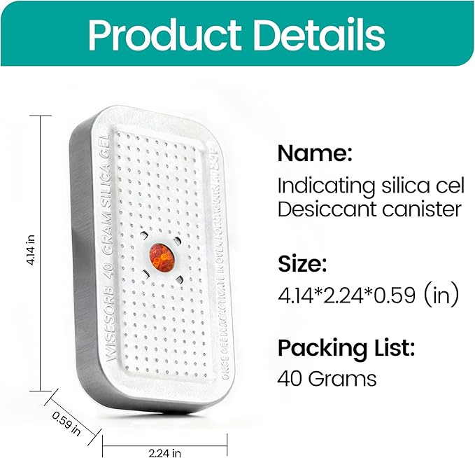 40 Gram Pack of 5 Silica Gel Canister, Gun Safe Dehumidifiers (Orange to Green), Reusable Desiccant Moisture Absorber for Car, Closet