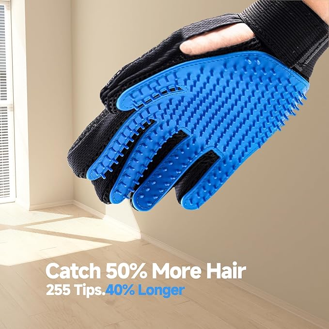Pet Hair Removal Glove 2-in-1 Pet Grooming Glove for Dogs & Cats, Quick Shedding Control and Furniture Cleaning Reusable & Washable for Sofa Clothing Car Seat