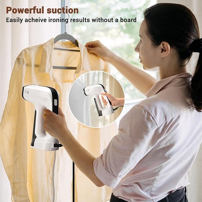 Vacuum Steamer for Clothes, Handheld Travel Steamer with 3200Pa Suction & Dual Mode, 30s Fast Heat-Up, Portable Instantly Dry Garment Steamer Iron (for 110-120V) - White
