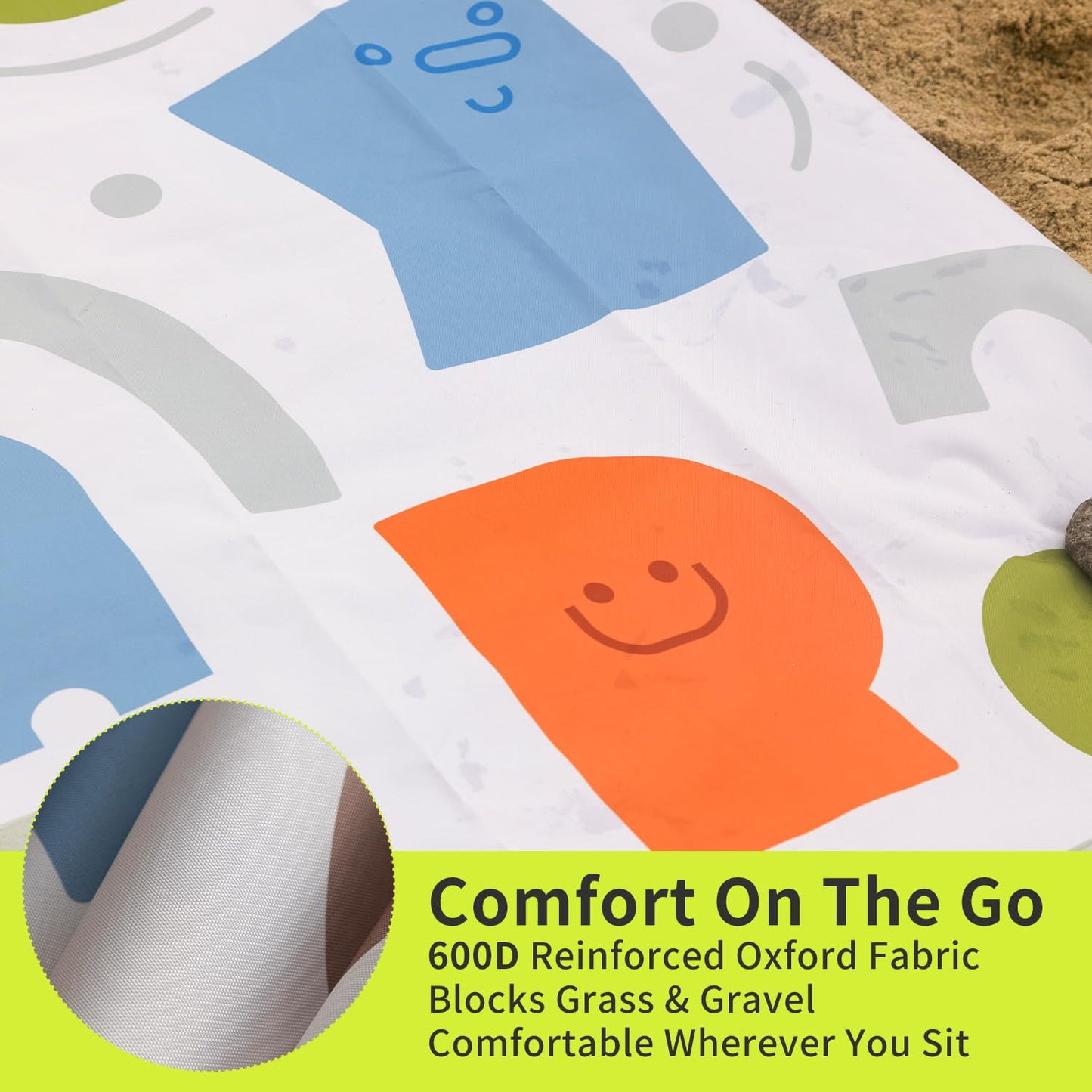 morning deer 80"x60" Large Oxford Picnic Mat, Waterproof & Sandproof Oxford Picnic Blanket for 4-6 People, Thicken Portable Beach Blanket with Carry Strap for Camping, Hiking, Park, Music Festival