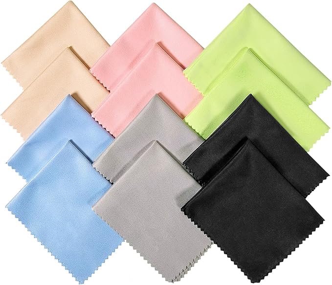 12 Pack Microfiber Cleaning Cloths - Premium Eyeglasses Cleaning Cloth for Lenses, Glasses, Cameras, Cell Phones, TV Screens, Laptops and More - 6" X 7"
