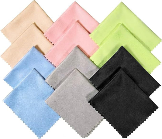 12 Pack Microfiber Cleaning Cloths - Premium Eyeglasses Cleaning Cloth for Lenses, Glasses, Cameras, Cell Phones, TV Screens, Laptops and More - 6" X 7"