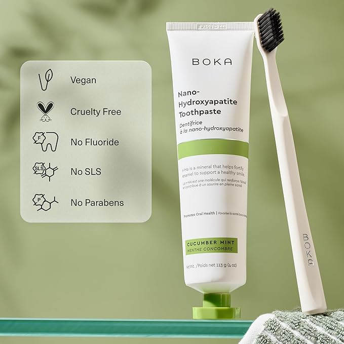 Boka Fluoride Free Toothpaste, Nano Hydroxyapatite Toothpaste, Appropriate for Sensitive Teeth - for Adult, Kids Oral Care - Cucumber Mint Flavor, 4 Fl Oz 1Pk US Manufactured