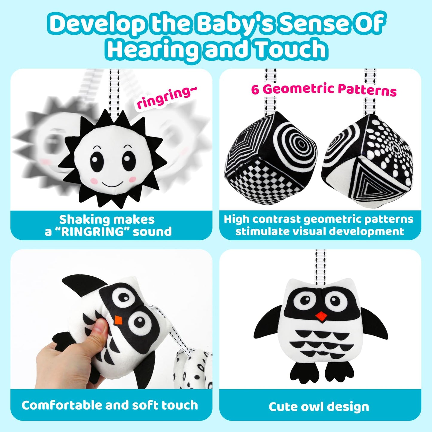 FQKIOMY Black and White High Contrast Baby Toys - Sensory Infant Hanging Carseat & Stroller Toy for Newborns 0-6,6-12Months Perfect Easter Birthday & Baby Shower for Babies Boys Girls