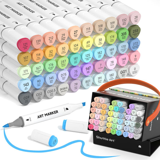 Shuttle Art Pastel Alcohol Markers Brush tip, Dual Tip Brush & Chisel Tip Art Marker Set, 50 Colors plus 1 Blender Marker Pens with Case Perfect for Illustration Students Adults Coloring Sketching