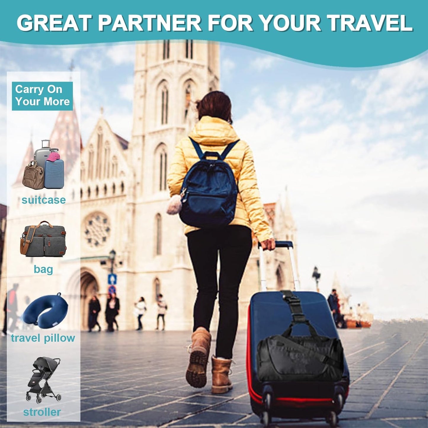 2Pack Luggage Straps for Suitcases, Travel Connector for Carry On Bag, Add Bag to Connect Two Suitcases, Adjustable Belt Attachment Accessories for Connect Your 3 Luggages, Red