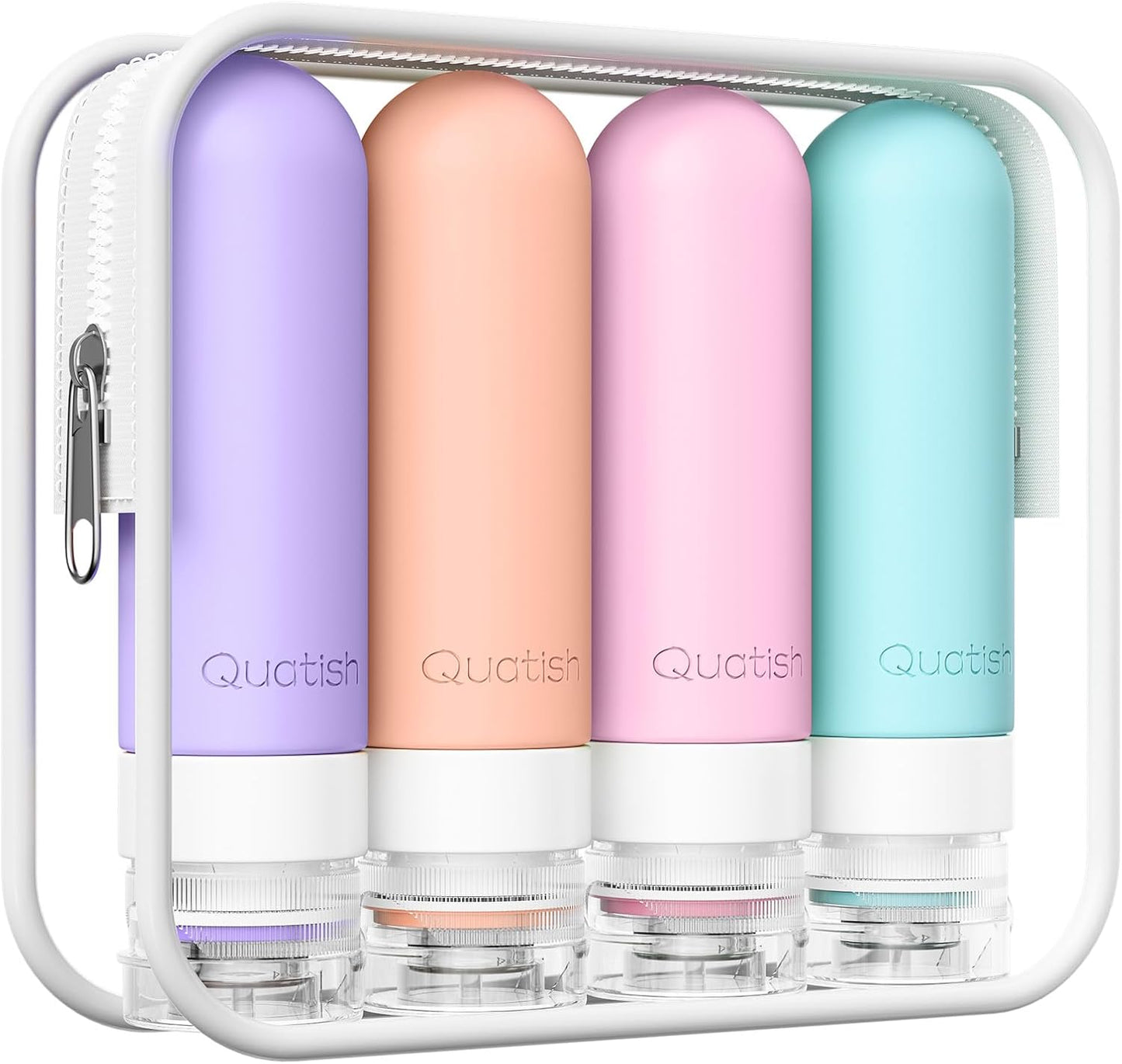 Quatish Travel Bottles for Toiletries, Original Patented Leak Proof Travel Size Toiletries, 3 oz Tsa Approved Silicone Shampoo and Conditioner Bottles, Travel Essentials, 4 Pack, Pink