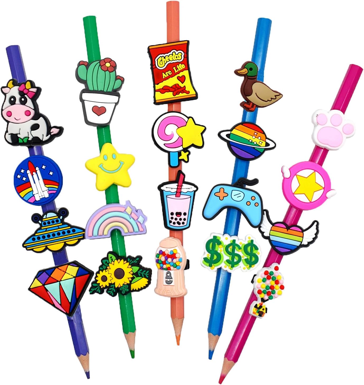 Lot Random Different Decorative Pencil Toppers 205Pack Cute Cool Pencil Charms Pencil Clips Decorations Bulk PVC Pen Topper for School Prize Classroom Reward Student Gifts