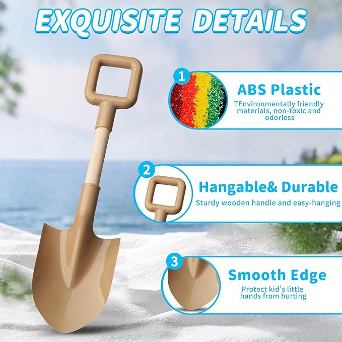 16" Beach Sand Shovels Toys for Kids, Jumbo Gardening Tool Kits, Sturdy Long Wooden Spade for Sand Snow Digging, ABS Plastic Scoops Gift for Summer Winter Camping Backyard Planting ( Avocado 3PCS )