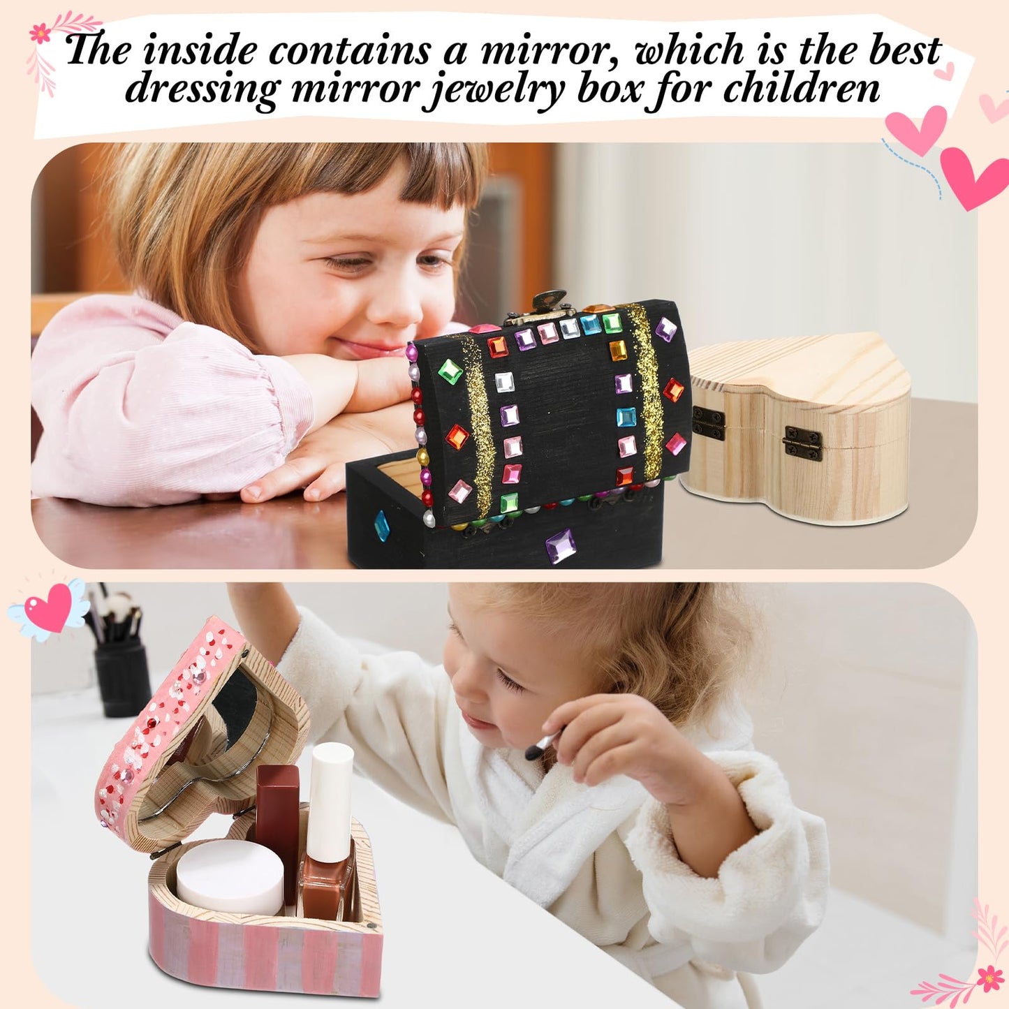 Kigley 6 Pack Paint Your Own Wooden Jewelry Box DIY Crafts Kits Heart Treasure Box Kit Unfinished Arts and Craft for Ages 3-12 Year Old Girls Boys Birthday Gifts Valentines Mother's Day Favors