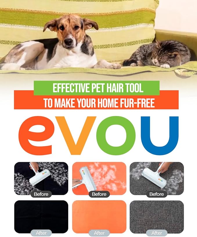 Evou Pet Hair Remover (Cat and Dog), Reusable Lint Roller for Furniture, Couch, Carpet, Car, Clothing and Bedding, Portable, Multi-Surface Fur Removal Tool (Pink)