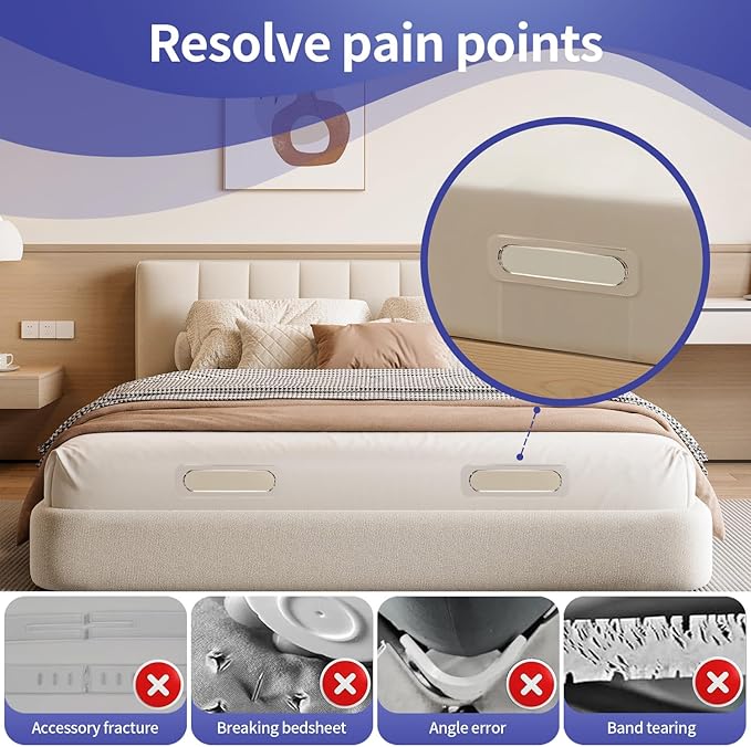 Bed Sheet Holders - 8Pcs - Sheet Holders Keep Sheets Firm & Tight - Bed Sheet Holders for Corners & Side,Fits Single,Queen,or King-Sized Bed,Easy Installation,No More Loose Sheets