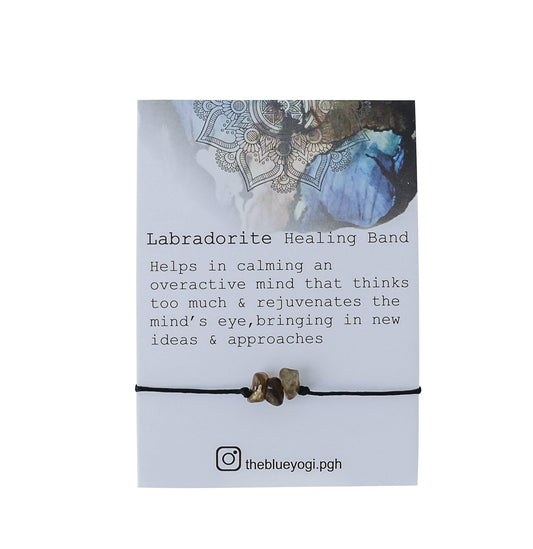 The Blue Yogi Healing band -2 in 1 protection Bracelet/Anklet with an affirmation- Tie Closure (Labradorite)