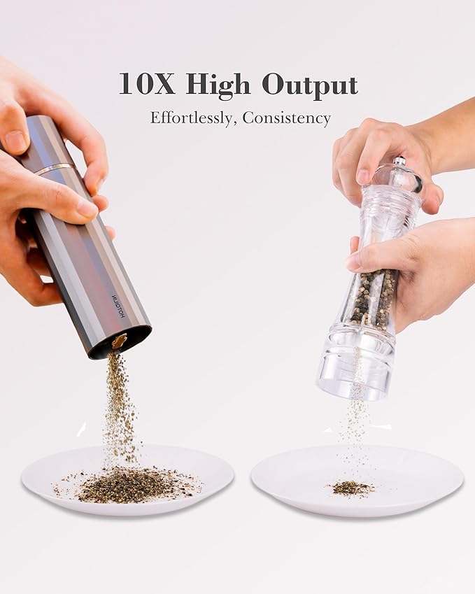Pepper Grinder Manual – Hotqilin Adjustable Pepper Mill Grinder with 60+ Coarseness Settings, All Metal Design, High Output, Mess-Free Refillable, Heavy Duty