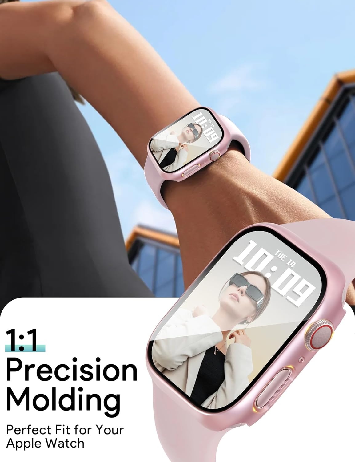 JR.DM 44mm 2 Pack Hard PC Case with HD Tempered Glass Screen Protector for Apple Watch Series 6/5/4/SE/SE2/SE3, Guard Bumper Full Protective Anti-Scratch Face Cover for iWatch, Pink/Clear