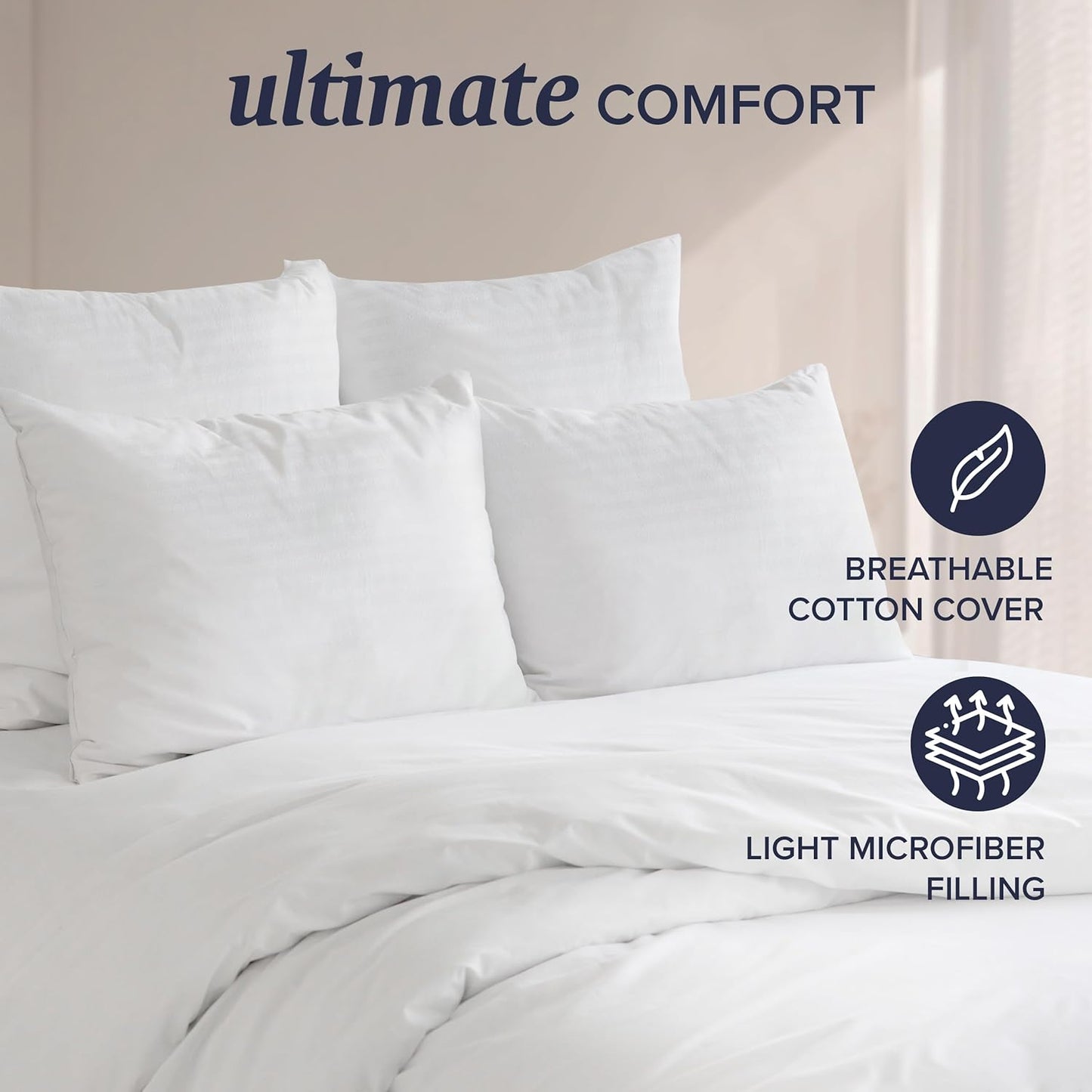 Beckham Hotel Collection Euro Size Throw Pillows (Set of 2), 26 x 26 Down Alternative Pillow Insert for Bed, Couch, and Sofa