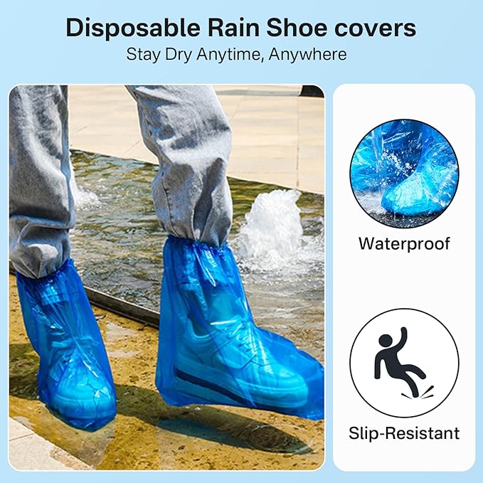 12 Pairs Waterproof Shoe Covers Plastic Boot Covers Disposable Thicker Rain Shoes and Boots Cover Non-Slip,Indoor Outdoor Overshoes for Men and Women