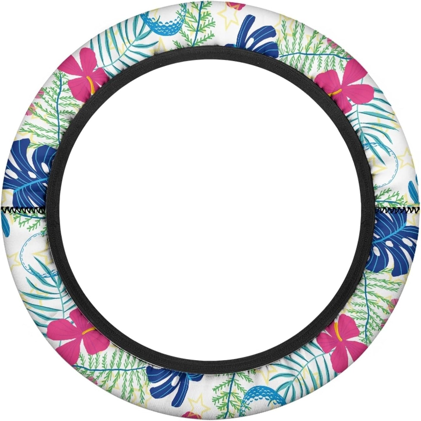 Palm Leaves Golf Cart Steering Wheel Cover 13 Inch - 14 Inch Neoprene Golf Cart Steering Wheel Covers Floral Elastic Golf Cart Accessories for Club Car Boat Steering Wheel Cover