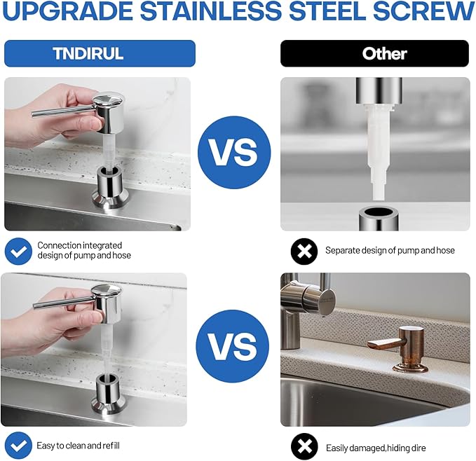 Chrome Soap Dispenser for Kitchen Sink Counter Dispenser 17 OZ Bottle Built in Refill from The Top