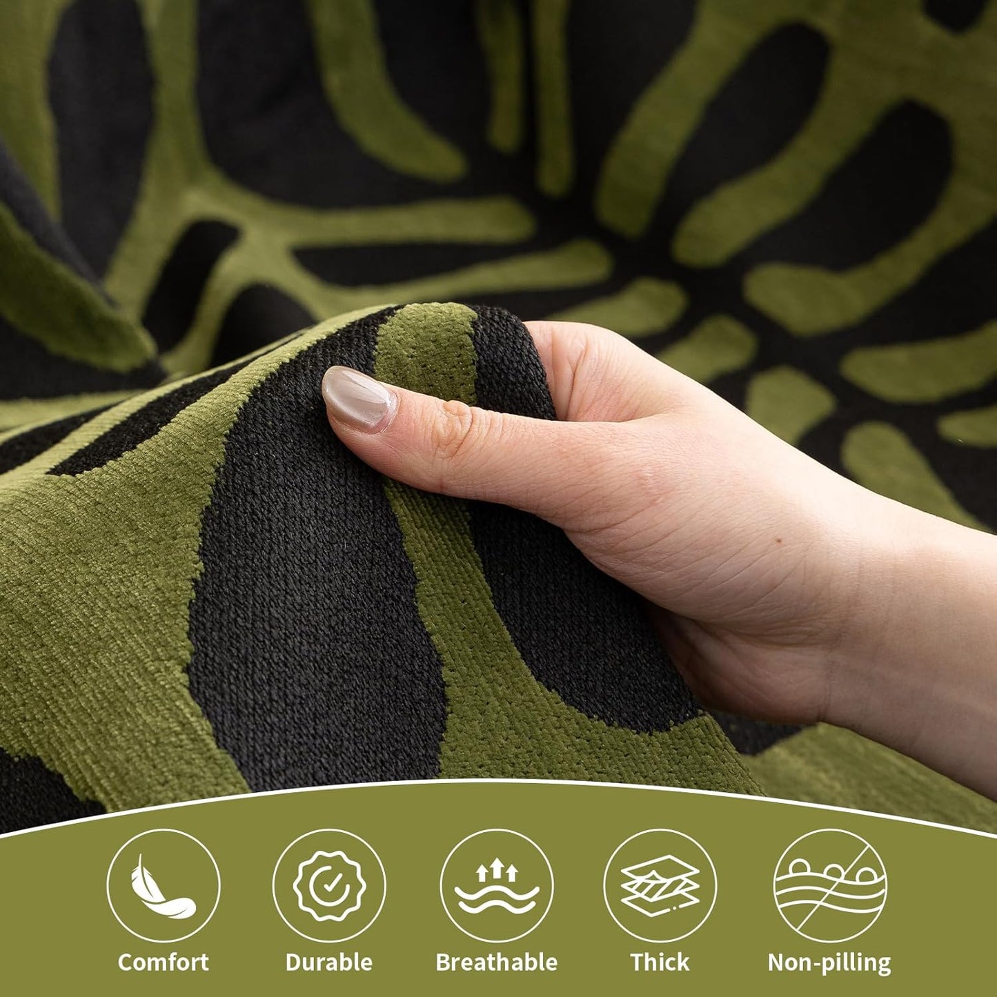 HANDONTIME Boho Couch Cover Geometric Striped Pet Covers for Couches and Sofas Olive Green and Black Dog Cover for Couch Pet Friendly Chenille Sectional Sofa Covers for Pets Washable, 71" X 118"