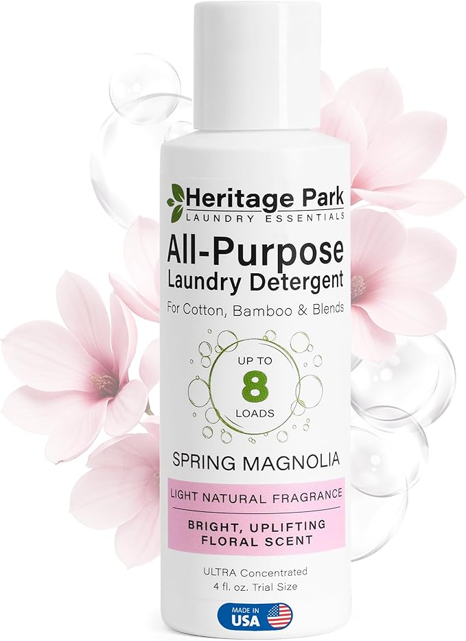 Heritage Park Luxury Laundry Detergent | Dermatologist Tested Plant based Natural & Enzyme Laundry Detergent | Sensitive Skin Friendly - Spring Magnolia (4 fl oz Trial Size)